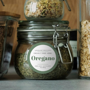 Minimal herb oregano green white jar food label