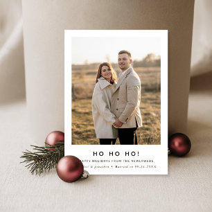 Minimal Ho Ho Ho Christmas Newlywed Photo  Holiday Card
