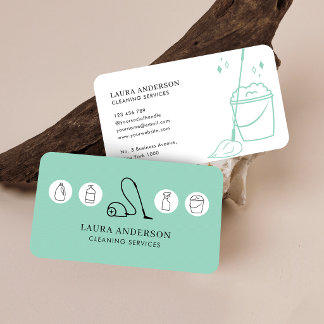 Minimal Home Commercial Cleaning Services Green Business Card