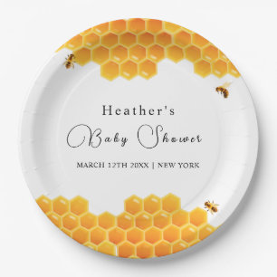 Minimal Honey Bumblebee Boy Baby Shower  Paper Plate