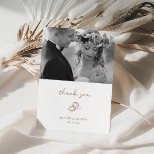 Minimal Horseshoe   Brown and White Wedding Photo Thank You Card