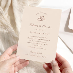 Minimal Horseshoe   Neutral Brown Rehearsal Dinner Invitation