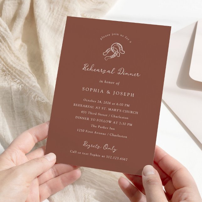 Minimal Horseshoe | Rustic Brown Rehearsal Dinner Invitation (Creator Uploaded)