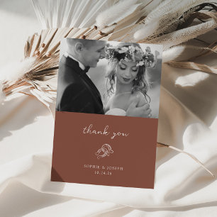 Minimal Horseshoe   Rustic Brown Wedding Photo Thank You Card