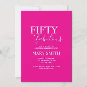 Minimal Hot Pink Fifty and Fabulous 50th Birthday Invitation
