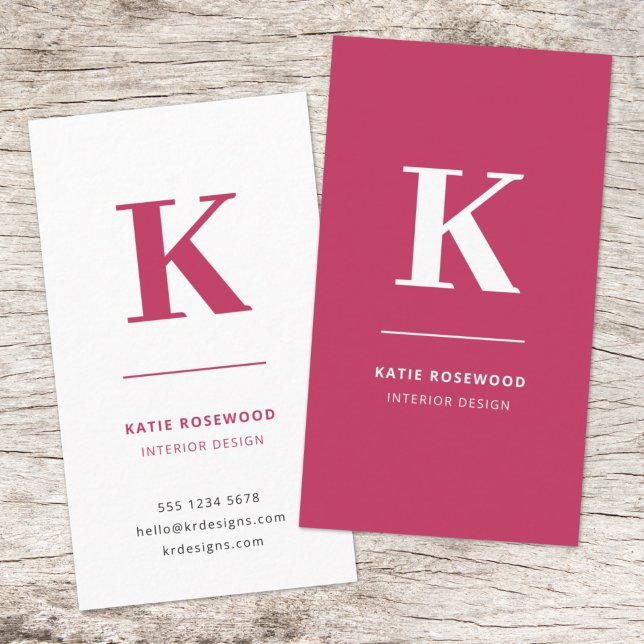 Minimal Hot Pink Modern Typographic Monogram Business Card (Creator Uploaded)
