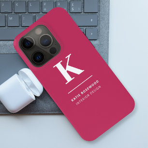 Minimal Hot Pink Modern Typographic Monogram iPhone 15 Pro Case