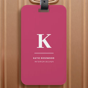 Minimal Hot Pink Modern Typographic Monogram Luggage Tag