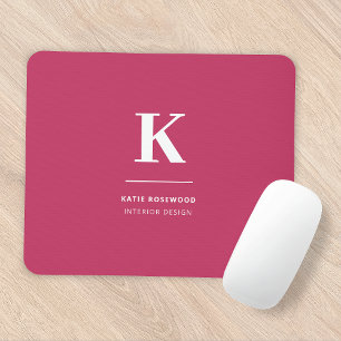 Minimal Hot Pink Modern Typographic Monogram Mouse Pad