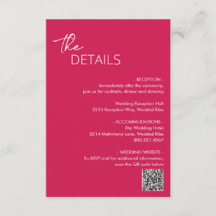 Minimal Hot Pink QR Code Modern Wedding Enclosure Card