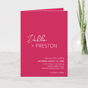 Minimal Hot Pink QR Code Modern Wedding Invitation