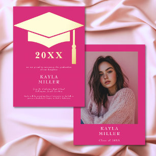 Minimal Hot Pink White Gold Cap Grad Announcement