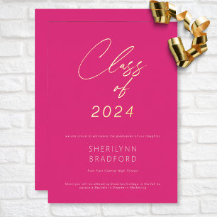 Minimal Hot Pink & White Graduation Announcement