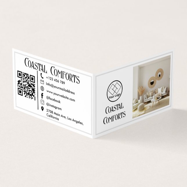 Minimal House Rental Logo | Custom QR Code  Business Card (Outside)