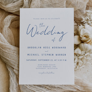 Minimal Indigo Blue Script Wedding Invitation
