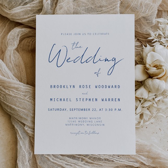 Minimal Indigo Blue Script Wedding Invitation (Creator Uploaded)