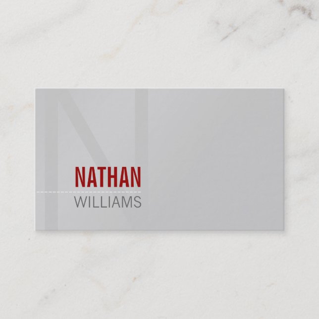 MINIMAL initial simple modern cool red silver grey Business Card (Front)