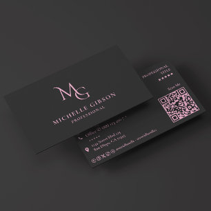 Minimal Initials Beauty Monogram MG Pink Black Business Card