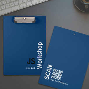 Minimal Initials Black Blue White Workshop Clipboard