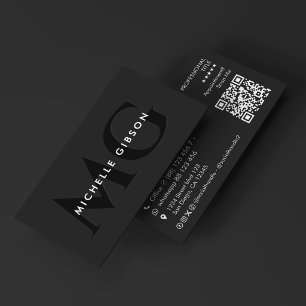 Minimal Initials Black Marketing Professional  Business Card