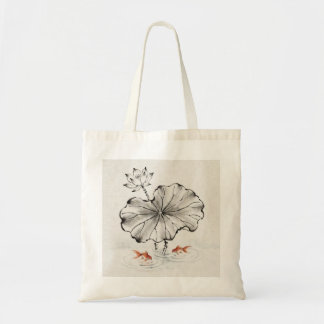 Minimal Ink Lotus and Goldfish Tote Bag