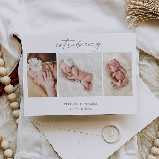 Minimal Introducing Baby Photo Announcement Card