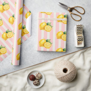 Minimal Italian Peachy Stripe Lemons Favour Gift Wrapping Paper