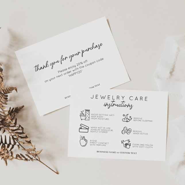 Minimal Jewellery Care Instructions Earring Busine Enclosure Card (Creator Uploaded)