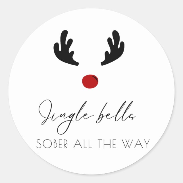 Minimal Jingle Bells Sober All The Way Christmas Classic Round Sticker (Front)