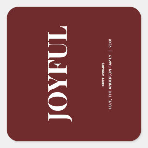 Minimal JOYFUL   Deep Red Holiday Square Sticker
