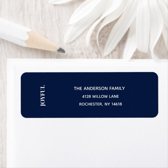 Minimal JOYFUL | Navy Blue Holiday Address Label (Insitu)