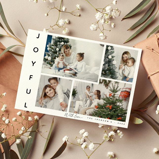 Minimal JOYFUL Photo Collage Christmas Holiday Card (Creator Uploaded)