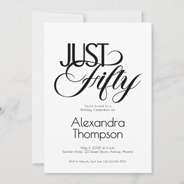 Minimal Just Fifty 50th Birthday Party Invitation (Front)