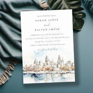 Minimal Kansas City Missouri Watercolor Wedding Invitation