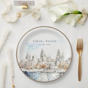 Minimal Kansas City Missouri Watercolor Wedding Paper Plate