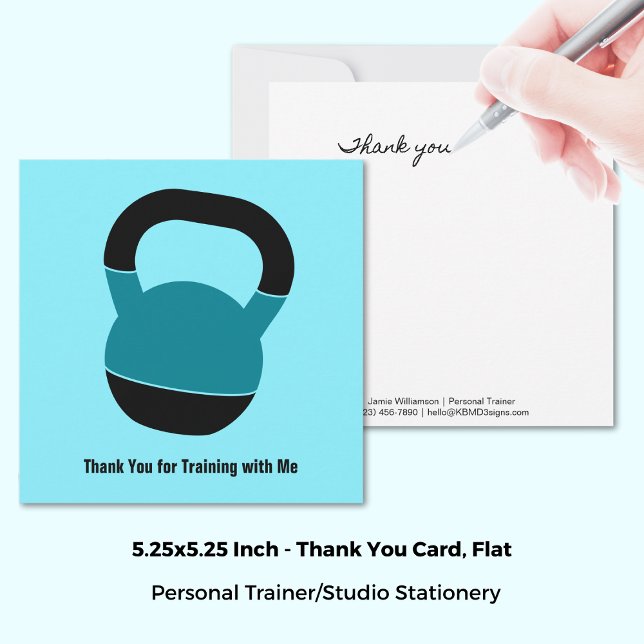 Minimal Kettlebell Electric-Blue Thank You Card (Minimal Kettlebell Electric-Blue Thank You Card, 5.25x5.25 Inch)