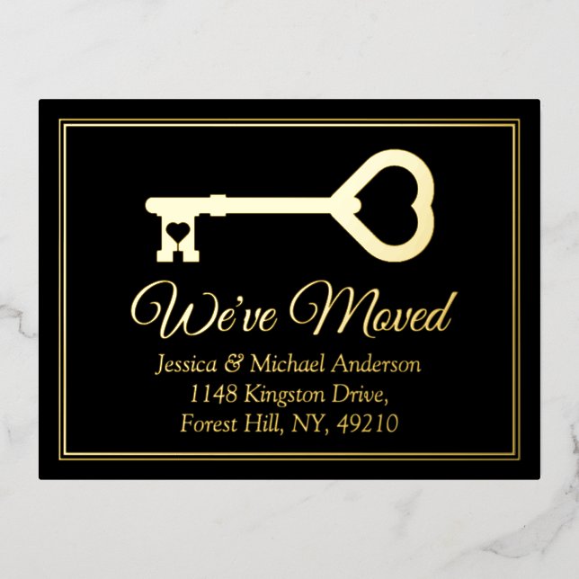 Minimal Key Change Of Address New Home Real Foil Invitation Postcard (Front)