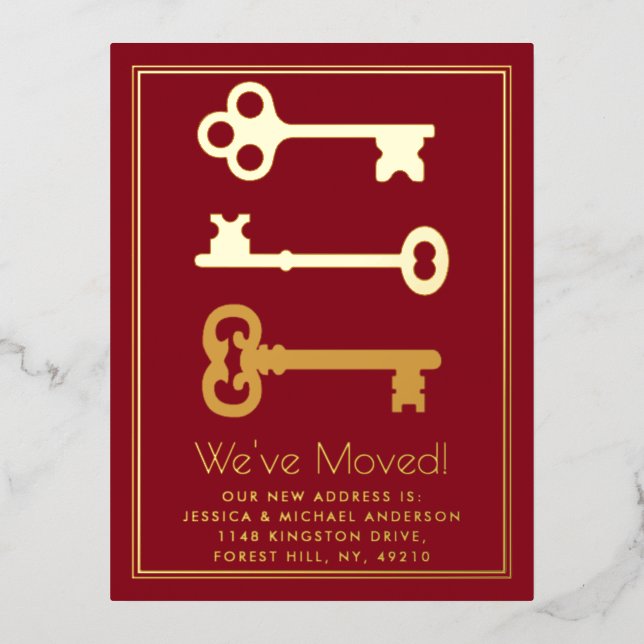 Minimal Key Change Of Address New Home Real Foil Invitation Postcard (Front)