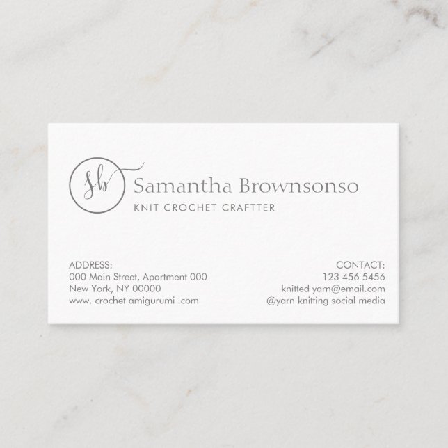 Minimal Knitting Crochet Handmade Business Card (Front)