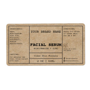 Minimal Kraft Facial Cosmetic 2 oz. Serum Label