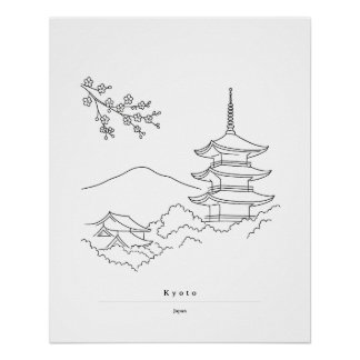 Minimal Kyoto Wall Art | Japanese Pagoda Print