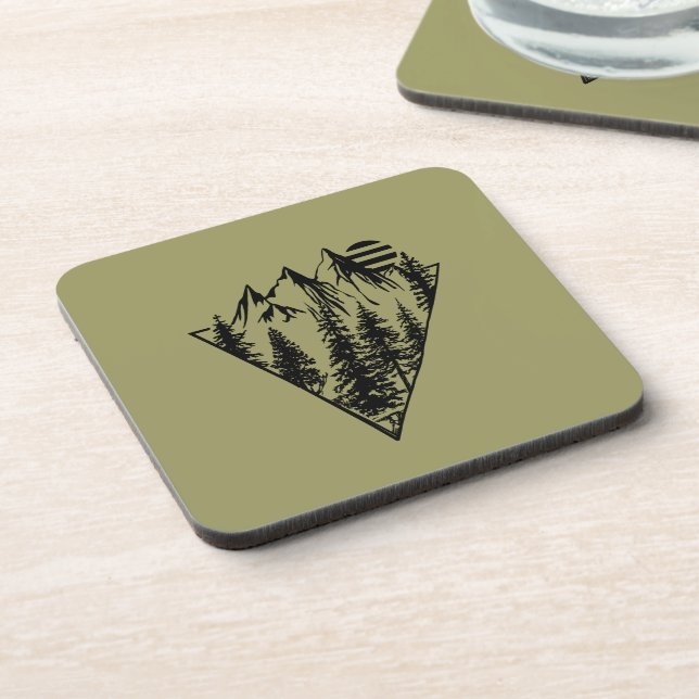 Minimal landscape pine trees forest coaster (Left Side)