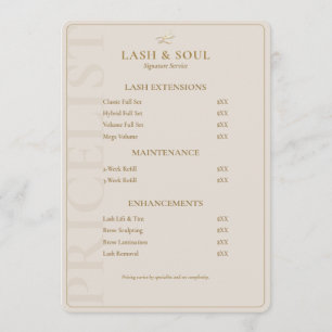 Minimal Lash Tech Sand Brows Artist Price List Menu