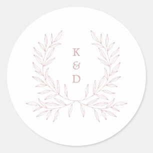 Minimal Laurel Formal Wedding Invitation K310 Rose Classic Round Sticker