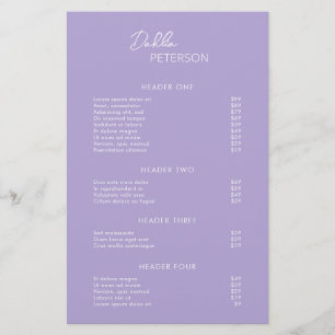 Minimal Lavender Modern Business Price List