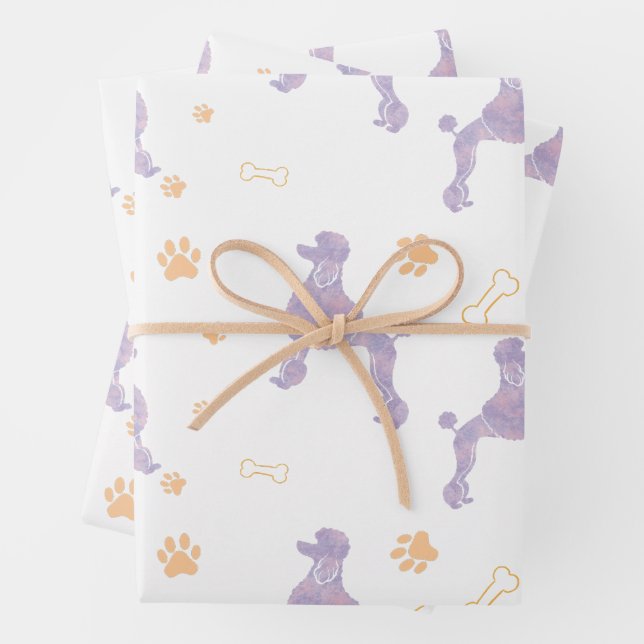 Minimal lavender Poodle Silhouette Gift wrapping Paper Sheet (In situ)