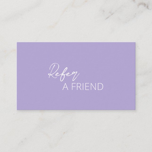 Minimal Lavender QR Code Modern Referral Card (Front)