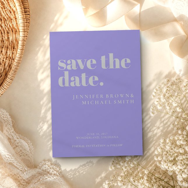 Minimal Lavender Silver Wedding Photo Calligraphic Save The Date (Creator Uploaded)