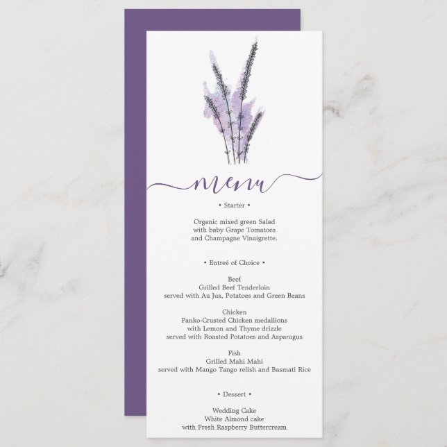 Minimal Lavender Wedding Menu or Bridal Shower Invitation (Front/Back)