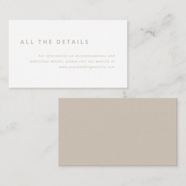Minimal Layout | White with Beige Wedding Details Enclosure Card (Front/Back)